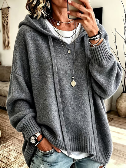 Korean-style Loose Fit Casual Hooded Sweatshirt, Autumn/Winter Solid Color Simple Versatile Drop Shoulder Lantern Sleeve Hoodie, 2026 New Fashion Women's Clothing