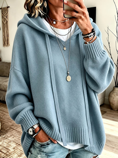 Korean-style Loose Fit Casual Hooded Sweatshirt, Autumn/Winter Solid Color Simple Versatile Drop Shoulder Lantern Sleeve Hoodie, 2026 New Fashion Women's Clothing
