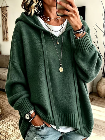 Korean-style Loose Fit Casual Hooded Sweatshirt, Autumn/Winter Solid Color Simple Versatile Drop Shoulder Lantern Sleeve Hoodie, 2026 New Fashion Women's Clothing