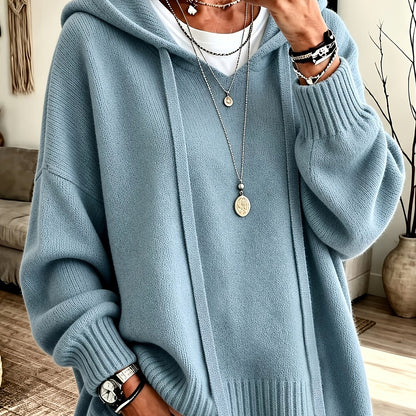Korean-style Loose Fit Casual Hooded Sweatshirt, Autumn/Winter Solid Color Simple Versatile Drop Shoulder Lantern Sleeve Hoodie, 2026 New Fashion Women's Clothing