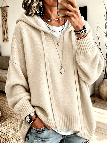 Korean-style Loose Fit Casual Hooded Sweatshirt, Autumn/Winter Solid Color Simple Versatile Drop Shoulder Lantern Sleeve Hoodie, 2026 New Fashion Women's Clothing