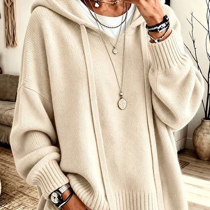 Korean-style Loose Fit Casual Hooded Sweatshirt, Autumn/Winter Solid Color Simple Versatile Drop Shoulder Lantern Sleeve Hoodie, 2026 New Fashion Women's Clothing