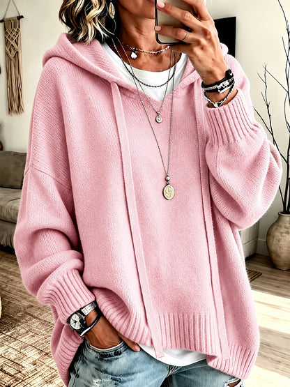 Korean-style Loose Fit Casual Hooded Sweatshirt, Autumn/Winter Solid Color Simple Versatile Drop Shoulder Lantern Sleeve Hoodie, 2026 New Fashion Women's Clothing
